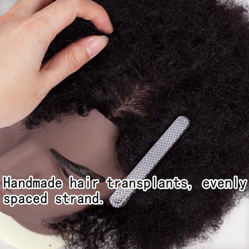6"Afro Male Mannequin Head with Beard 100% Human Hair Curly Hair 4A Type for Hairdresser Training Head Cosmetology Afro Hair Manikin Head for Practice Styling Cornrow Braiding with Clamp Stand - Image 4