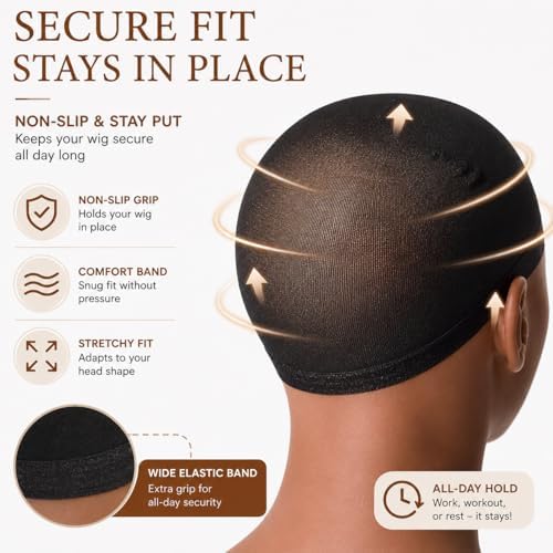 Smilco 20-Piece Black Lace Front Stocking Cap - Stretchy Nylon Wig Cap for Women's Wigs, Black - Image 6