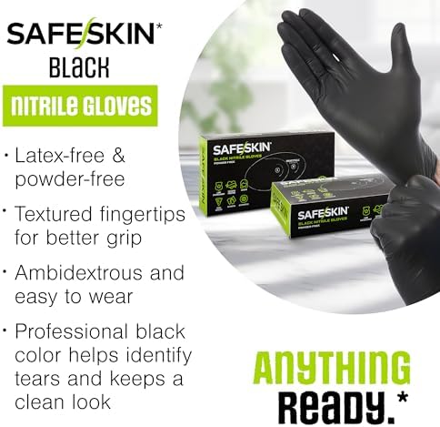SAFESKIN Black Nitrile Disposable Gloves Powder Free Latex Free Tattoo, Food Prep, 3.5 mil - Image 5
