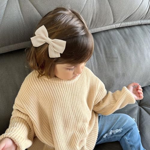 CÉLLOT Girls Hair Bows Linen Fabric 3.5" Bows Alligator Clips for Toddlers - Image 3