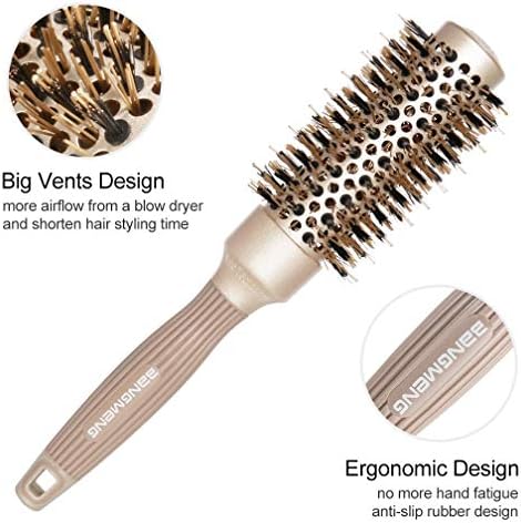 BANGMENG Round Barrel Anti-Static Hair Brush with Boar Bristles, Nano Thermal Ceramic Ionic Tech | For Extra Shine | Protect Hair, Enhance Texture, For Straightening & Drying (1 1/4 inch) - Image 4