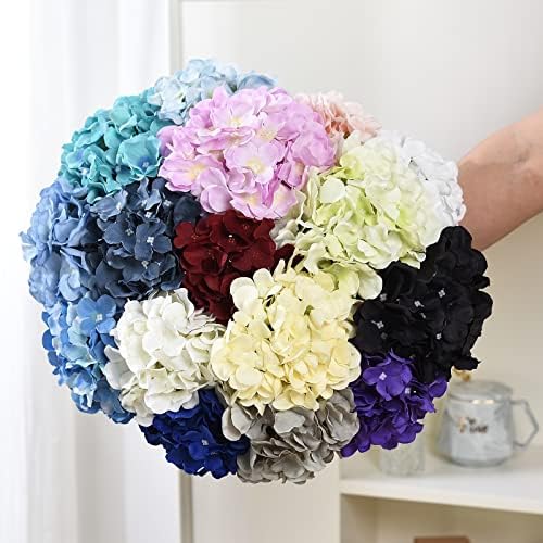 Silk Hydrangea Heads with Stems Artificial Flowers Heads for Home Wedding Decor,Pack of 10 (Fuschia) - Image 5