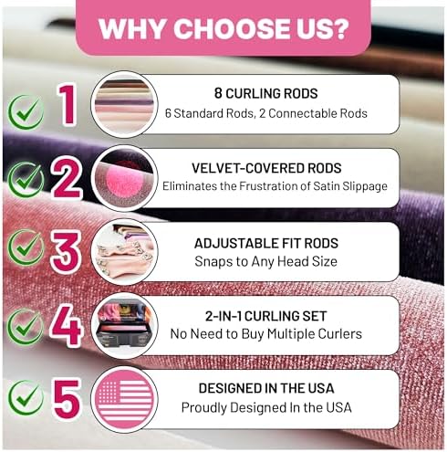 13-in-1 Heatless Curls Overnight,8 PCS Overnight Blowout Rods,Heatless Hair Curlers to Sleep In,Adjustable Heatless Curling Rod,Overnight Curls with Satin Bonnet for Sleeping,2 Scrunchies & Clips - Image 2