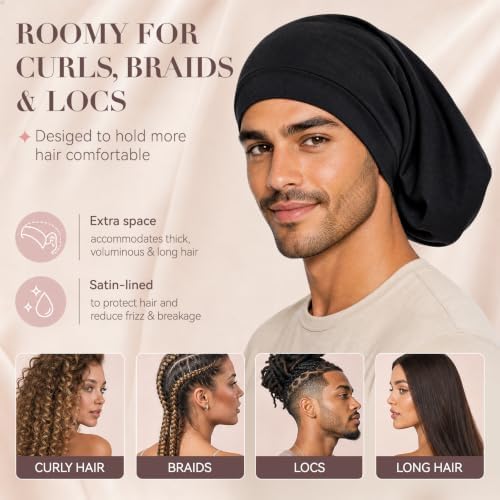 Selalu Large Satin Lined Hair Bonnet, Adjustable Long Bonnets for Women Men - Image 4