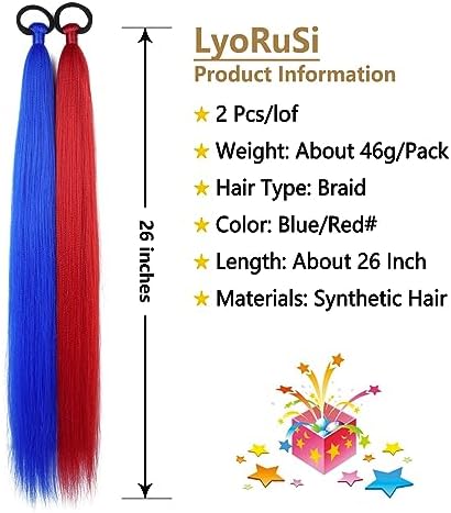2 Pack Red Blue Contrast 26 Inch Braid Ponytail Extension with Elastic Tie - Image 2