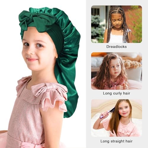 AWAYTR Kids Bonnets for Girls - Satin Long Hair Braid Bonnet for Sleeping - Image 5
