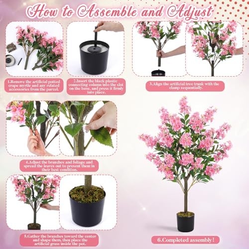 Thiccywoov 1 Pack 3.3 ft Artificial Pink Crape Myrtle Tree Plant - Image 4