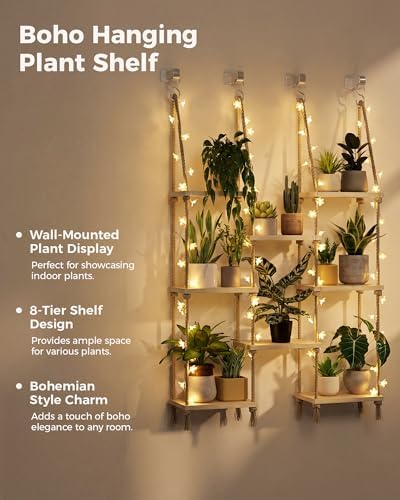 Bamworld Hanging Shelves 8Tiers with Light Plant Hanger Indoor Window - Image 6