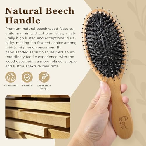 BLACK EGG Boar Bristle Brush for Wet/Dry Hair - Smoothing, Massaging, Detangling, Reduce Frizz, Restore Shine - Bamboo Brush for Women, Men, Kids - Image 5