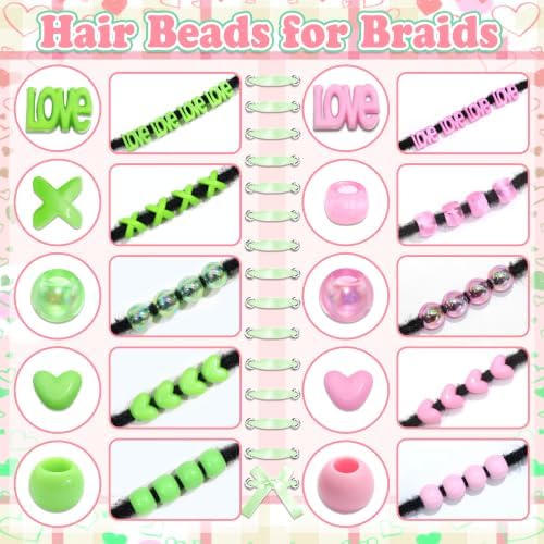 NAISKA 96PCS Green Pink Hair Beads Cute Beads for Hair Round Braids Beads - Image 6