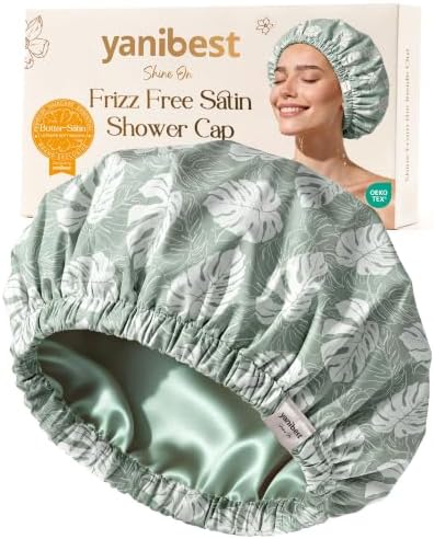 Yanibest Satin Lined Shower Cap, Reusable Waterproof Shower Caps for Women by yanibest