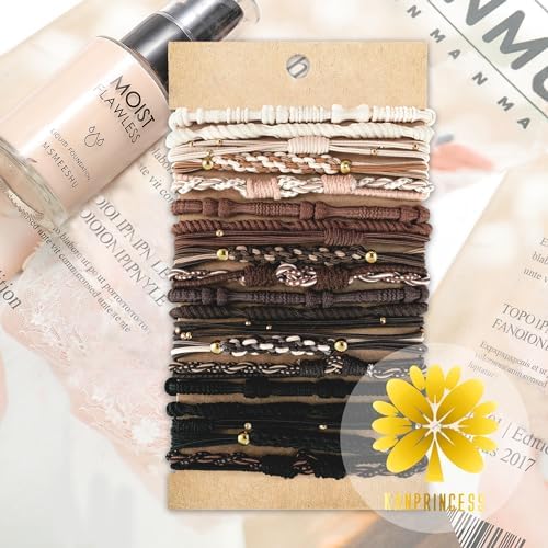 KANPRINCESS 20 PCS Boho Ponytail Holders - 4 Neutral Colors, 5 Styles Hair Bands & Bracelets for Women's Thick or Thin Hair, No Damage - Image 7