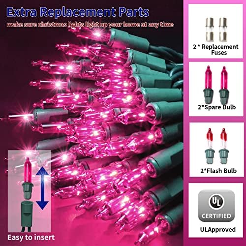 Ultra-Bright Connects End to End Pink Christmas Mini Lights 100L 19.6Ft UL Listed Incandescent Bulb String Light Set for Indoor Outdoor Holiday Garden Party Christmas Tree Garland Decor - Image 2