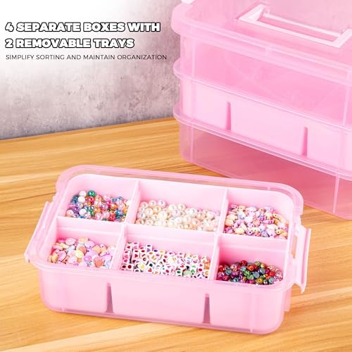 CraftGenes Art Supply Storage Organizer, 4-Tier 10 Qt Box, 2 Trays, Pink - Image 2