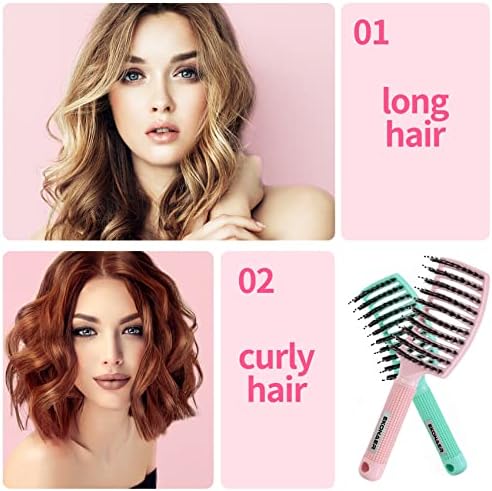 EKONAER 3 Pack Vented Quick Drying Massage Blow Detangler Brush,Boar Bristle Hair Brush Set-Curved,Detangling Hair Brush for Women Long,Thick, Thin, Curly(Green) - Image 2