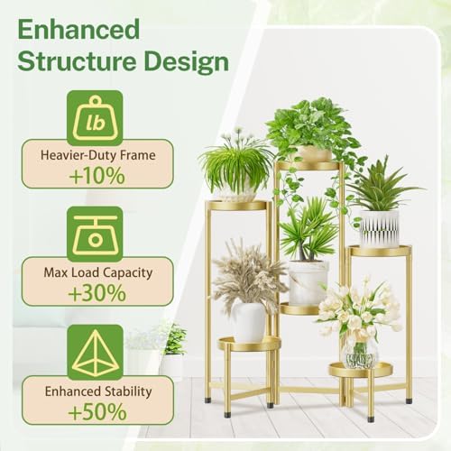 iDavosic.ly Plant Stand Indoor Outdoor, 6 Tier Metal Corner Shelf, Gold - Image 5