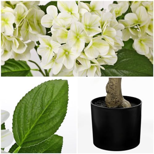 Hollyone 3FT White Hydrangea Artificial Flowers Tree Large Real Touch Faux Silk Hydrangea Plants Potted Fake Flower in Black Pot for Home Indoor Outdoor Front Porch Garden Entrance Living Room Decor - Image 3