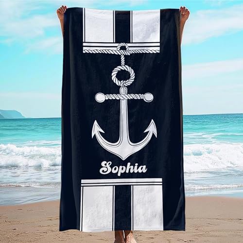 JML Personalized Beach Towel with Name, Custom Anchor Beach Towel, Customized Microfiber Pool Towel, Quick Dry & Absorbent Swim Towel for Adult,Anniversary, Birthday, Summer Holiday,Vacation by JML