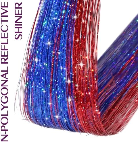IDN BEAUTY Hair Tinsel Clip In Mixed Red Treasure Blue Sparkle Hair Extensions 24 Inch 12pcs - Image 4