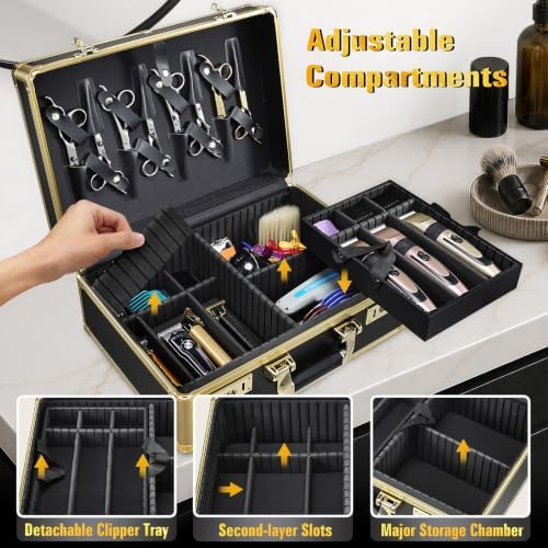 Barber Accessory Case Profesional Barbers Briefcase Tool Case (Gold) - Image 4