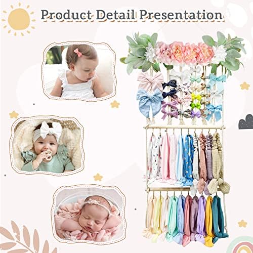 POVETIRE Headband Holder Hair Bows Organizer for Girls, Hair Accessories Display Storage Wall Hanging Decor for Baby Nursery Toddler Girls Room - Image 4