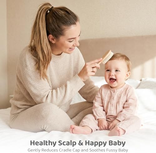 5 Piece Baby Hair Brush Set, Wooden Baby Brush and Comb Set with Natural Soft Goat Hair Bristles, Cradle Cap Brush, Baby Essentials Grooming Kit for Boy Girl - Image 3