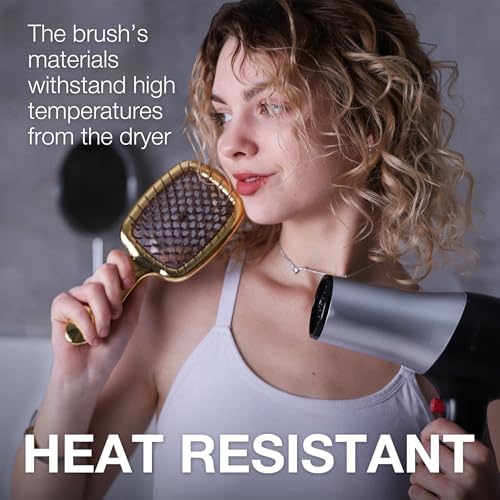 Janeke Superbrush Detangling Brush for Soft Smoothing Hair Brushing with Anti-Static Bristles - Vented Wet Hair Brush for Blow Drying Use - Perfect for Curly, Thick, Wavy, Fine Hair Types (Gold) - Image 3