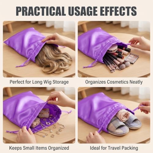 UPSTORE 5Pcs Satin Wig Storage Bags, Drawstring Silk Pouches for Hair - Image 6