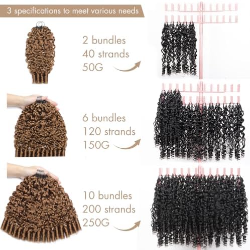 Human Crochet Hair for Black Women 150g 120 Strands Pre-separated 16 Inch Burmese Curly Crochet Human Hair Bundles 30# Auburn Ginger Feather Crochet Hair Extensions Invisible Crochet Hair - Image 2