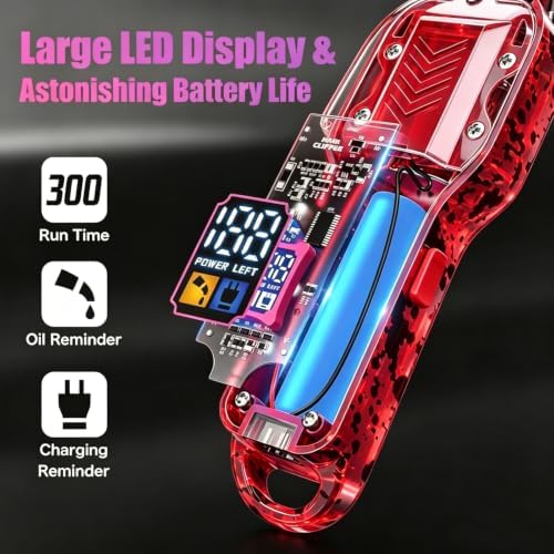Professional Hair Clippers for Men, Cordless Barber kit for Hair Cutting & Grooming, Hair Clippers and Trimmer Set for Barber Haircut with LED Display, 8 Fade Taper Combs(Red Set) - Image 4