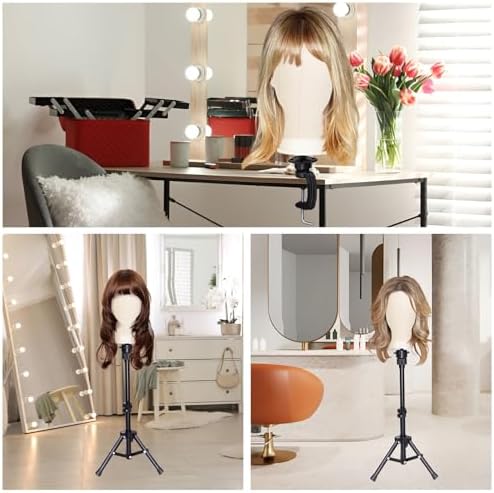 Wig Stand with Head,23" Canvas Head for Wig,White - Image 6
