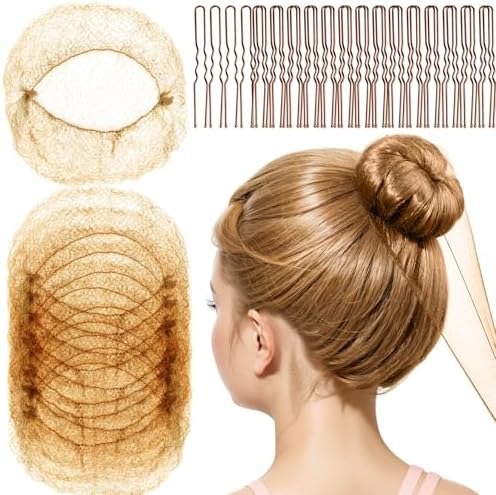 FANDAMEI Hair Net for Kids, Invisible Hair Nets 20PCS with 40PCS U Shaped Bobby Pins, 30cm Hair Nets for Buns, Bun Hair Nets for Ballet Girls Hair Accessories Set for Women, Girls-Light Brown by FANDAMEI