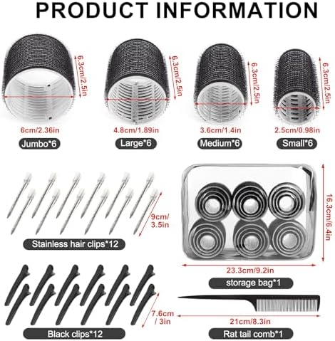 4 Sizes Hair Rollers Set with Clips - 50 Pcs Hair Curlers Rollers for Women, Self Grip Holding Hair Roller for Hair Long Medium Short Bangs Thick Fine Volume Thin, Black - Image 2