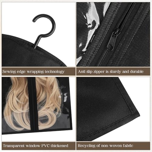 Kikone 4pcs Hair Extension Storage Bag - Wig Bags with Bracket, Dustproof & Waterproof Protection, Portable & Suitable for Wigs (Black, 23.6inch) - Image 3