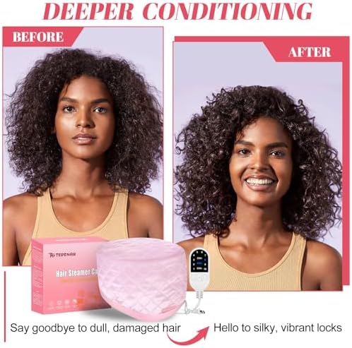 TEPENAR Hair Steamer for Deep Conditioning: Upgraded Heat Cap with 10-Level Fast Heating 3 Time Settings for Natural Hair Portable Thermal Steam Cap for Home Hair Treatment - Pink - Image 3