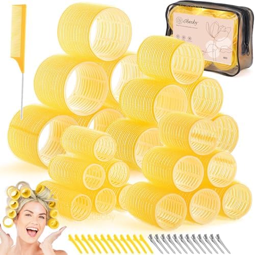 obeoby 4 Sizes Hair Rollers Curlers Set with Clips for Women Girls, Yellow by obeobyhairaccessories