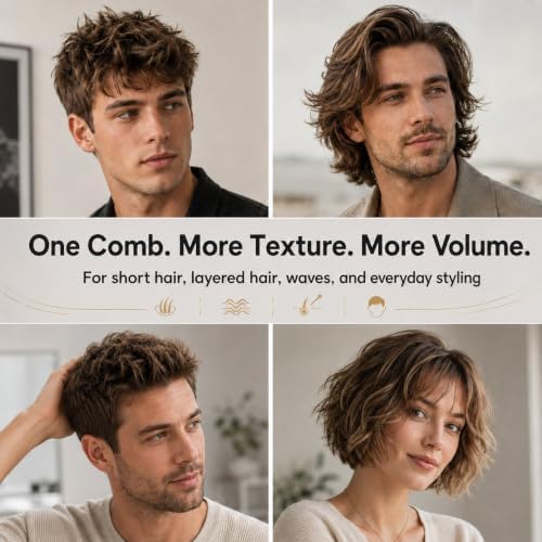 Texture Comb for Men & Women, Root-Lifting Hair Shaping Tool with Wide Spacing Teeth, Lightweight ABS Grip for Fringe Control and Natural Layer Definition (Black) - Image 4
