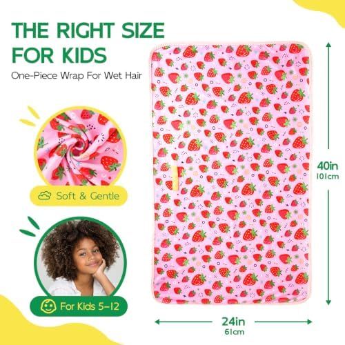 Years calm Microfiber Hair Towel for Kids,Large Dry Hair Cap Strawberry - Image 4