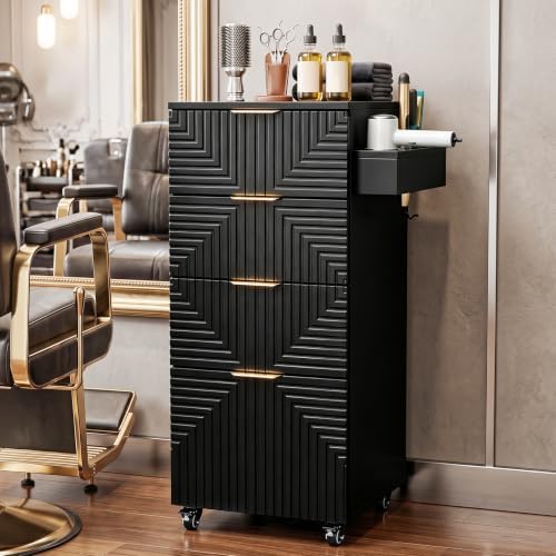 OmySalon Salon Cart with Wheels, 4-Drawers Rolling Hair Styling Station, Salon Trolley with Hot Tool Holders, Mobile Organizer for Barbershop, Beauty Spa, Black - Image 2