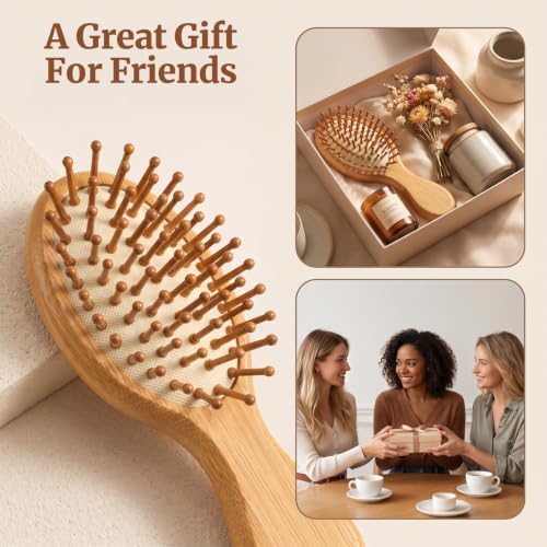 10Pcs Bamboo Hair Brush bulk wooden hair brush wooden brushs for hairs Pocket Paddle Massage Scalp Detangling Brushs for Women Men Portable Bristle Styling Set DIY Wedding Gifts Bridal - Image 3