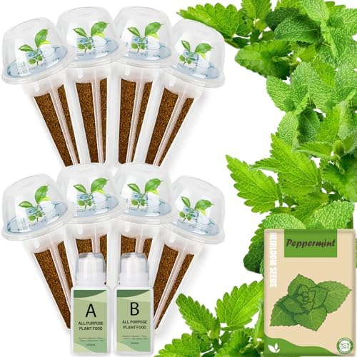 Herb Seed Pods Kit Hydroponic - Refill Pod for All Indoor Garden, 8 Grow Pods with Seeds of Peppermint & Plant Food, Compatible with All Hydroponics Growing Systems by Hreblink