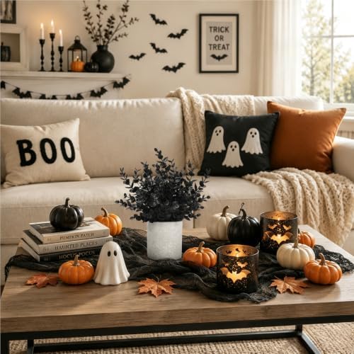 Der Rose 3 Pack Black Eucalyptus Fake Plantsfor Halloween Bathroom Decor - Image 4