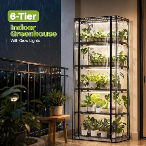 6-Tier Indoor Greenhouse with Grow Lights, 17.7x29.5x71" - Image 2
