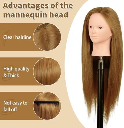 26"-28'' Mannequin Head with 90% Human Hair, Maniquine Maniquins Head Real Hair for Cosmetology Training Mannequin Head Manican Manikin Doll Head for Hair Styling Braiding Makeup Practice (No Makeup) - Image 2