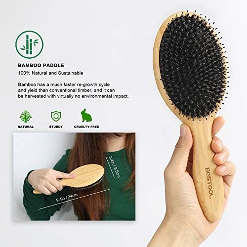 BESTOOL Hair Brush (Regular & Small), Boar Bristle Hair Brushes for Women Men Kids Thick Fine Curly Hair, Hairbrush for Detangling, Soften & Silky Shine - Image 3
