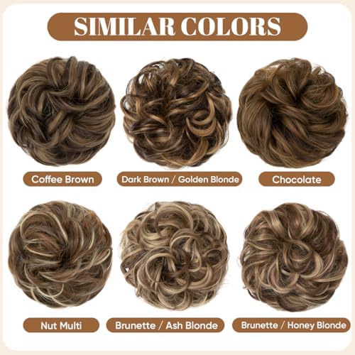 CJL HAIR Large Messy Bun Hair Piece Wavy Curly Scrunchies Synthetic Chignon Ponytail Hair Extensions Thick Updo Hairpieces for Women Brunette/Ash Blonde - Image 3