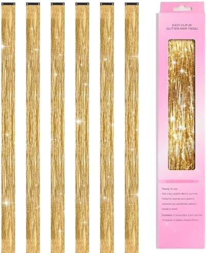 Leuceiy Hair Tinsel Clip in,Hair Accessories Tinsel Hair Extensions for Girls Pack of 6 Pcs 20 Inch,Fairy Hair Tinsel Kit,Heat Resistant New Years Festival Party by HOME