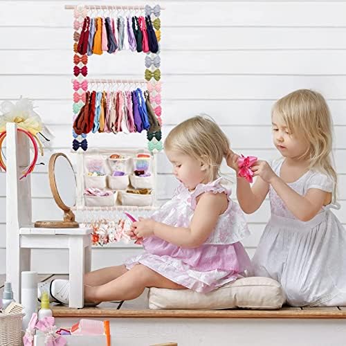 cherrboll Hair Bows Holder Headband Organizer for Girls, Hair Clips Hanger Storage with Hooks, Wall Hanging Decor for Nursery Room - Image 2
