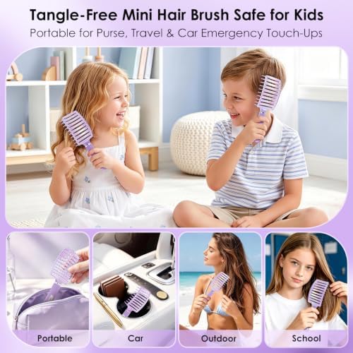Hair Brush Set, Large & Small Curved Vented Hair Brushes for Women Men Kids, Home & Travel Use, Fast Blow Drying Detangler Brush, Pain-Free Scalp Massage for Thick Curly Fine Wet Dry Hair (Purple) - Image 4
