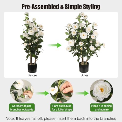 3FT Artificial Camellia Tree, White Flowers, 2 Pack - Image 5
